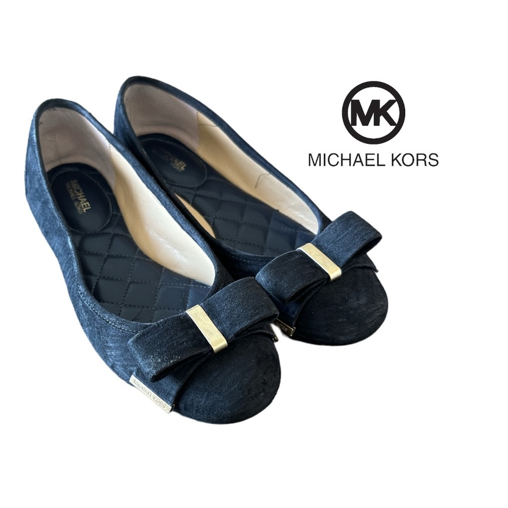 MICHAEL KORS Kiera Bow Suede Flats | Black/Gold | Women’s 7.5